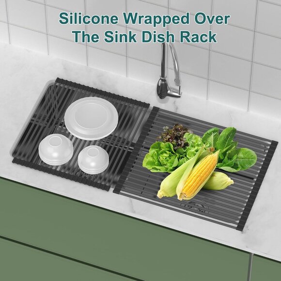 Roll Up Dish Drying Rack, Silicone Wrapped Over The Sink Multipurpose rack 1 Set - Picture 6 of 9